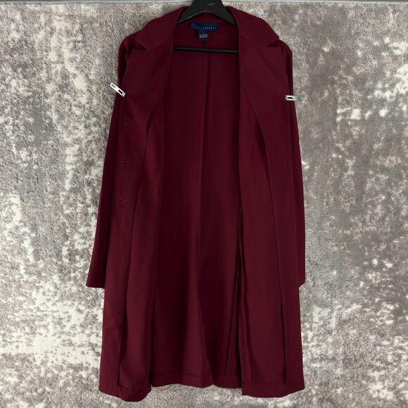 Venezia Size 16 Notched Trench Overcoat Notched Button Burgundy Long Sleeve - Picture 2 of 7
